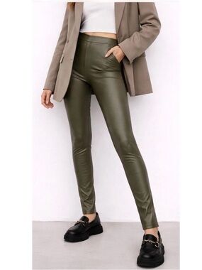 aerie Olive Faux Leather High-Rise Leggings
